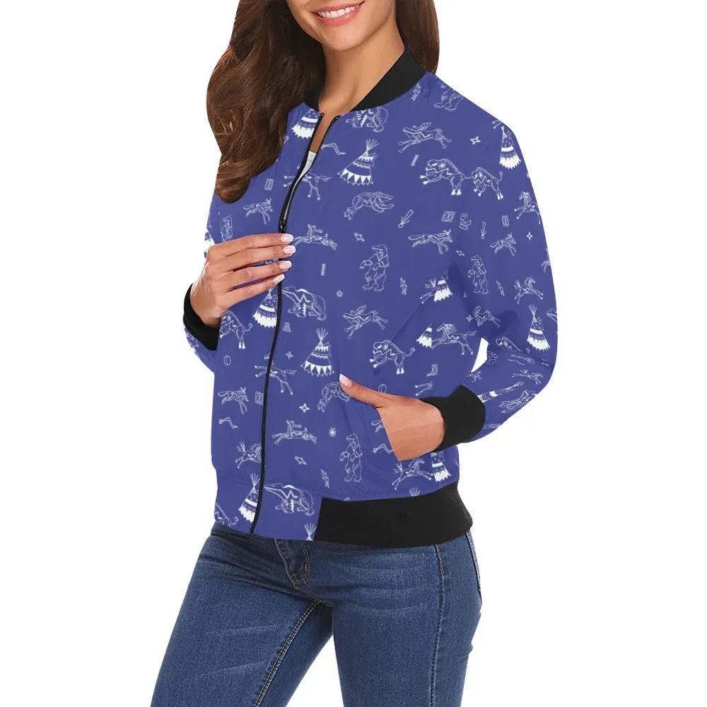 Ledger Dabbles Blue Bomber Jacket for Women