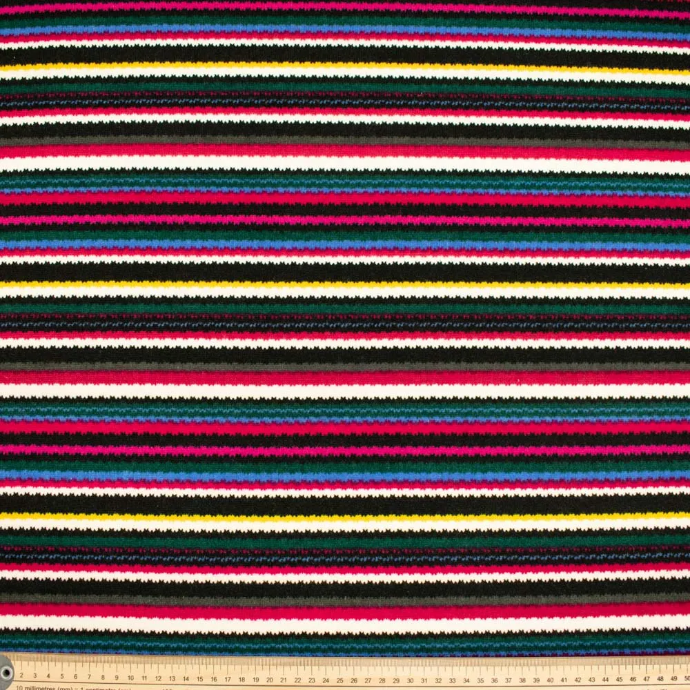 Linen Viscose Jersey Double Knit Des 5 - Hot Pink Multi-Colour Stripes