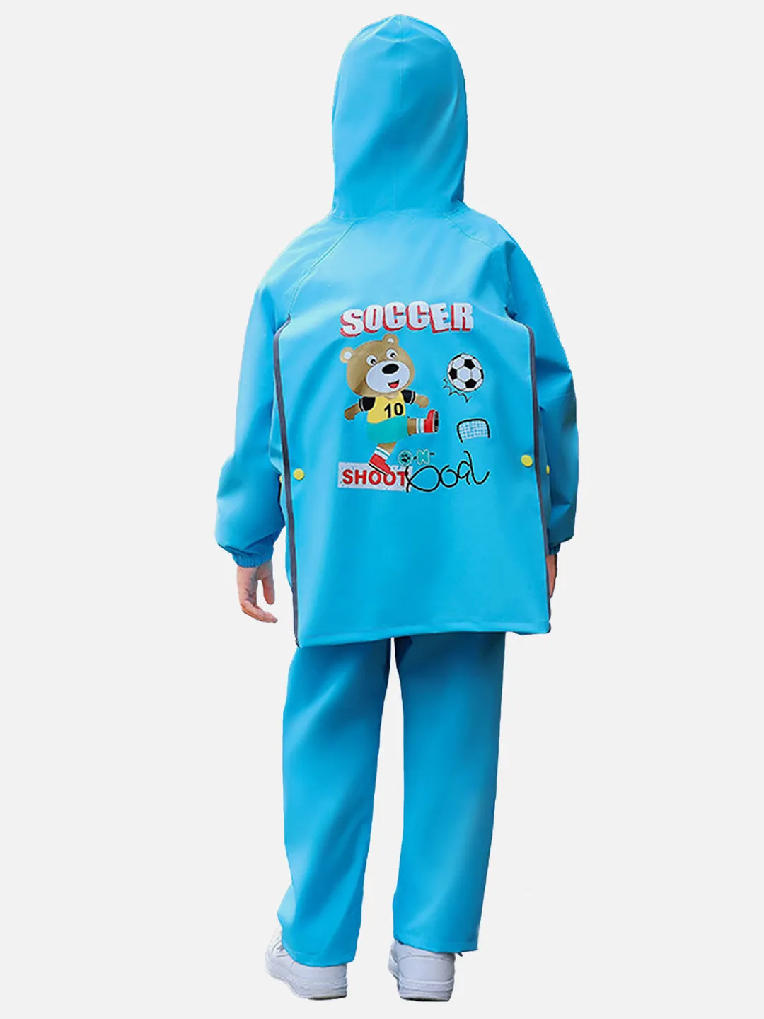 Little Surprise Box 2 pcs Blue Soccer Ted, Full Shirt and Full Pants style Raincoat for Kids