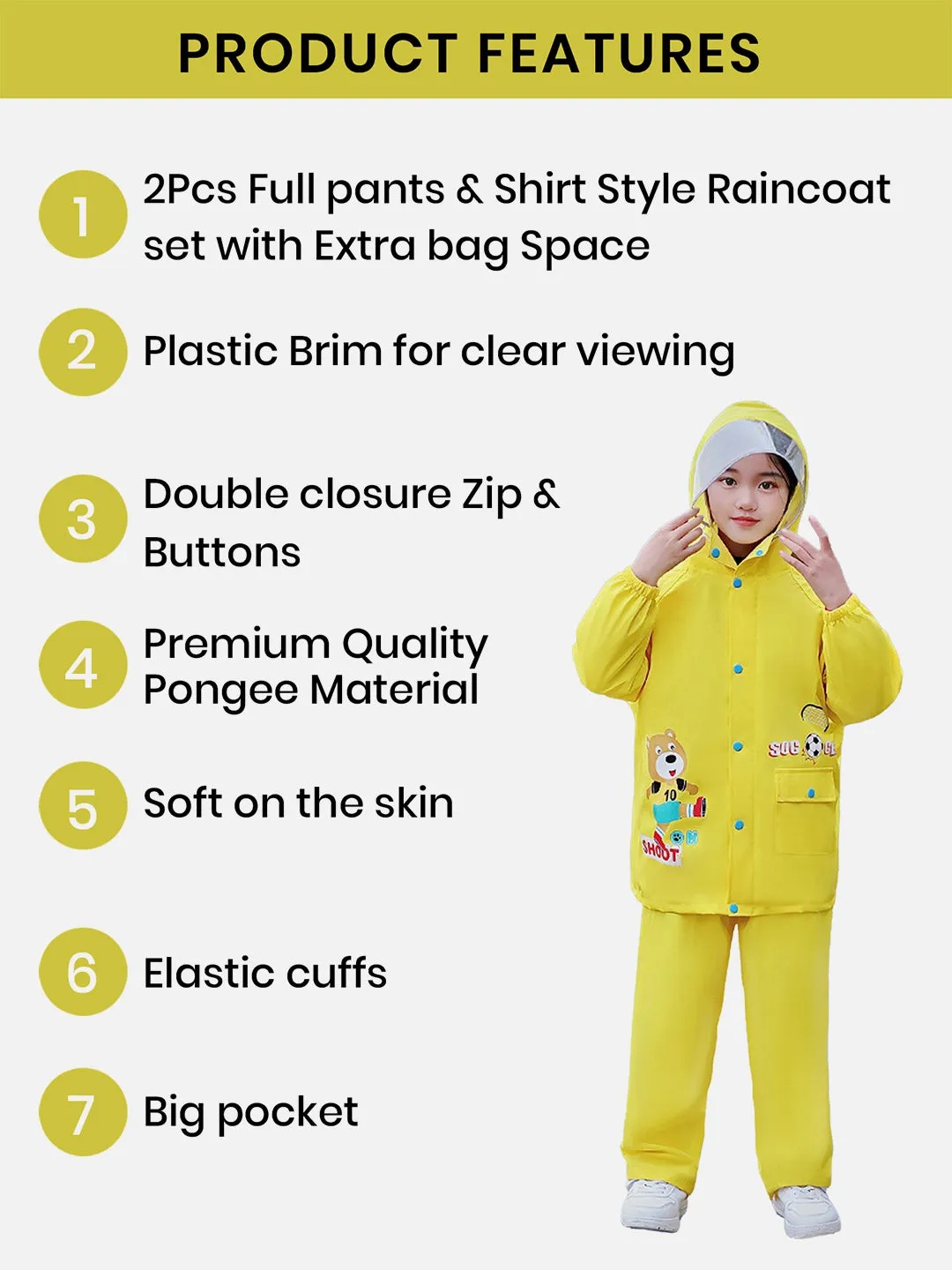 Little Surprise Box 2 pcs Yellow Soccer Ted Full Shirt and Full Pants style Raincoat for Kids