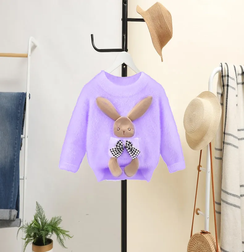 Little Surprise Box Purple with 3d Bunny Kids Cardigan Sweater