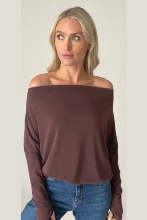 Long Sleeve Off The Shoulder Top | Raisin, Teal, Off White, Black