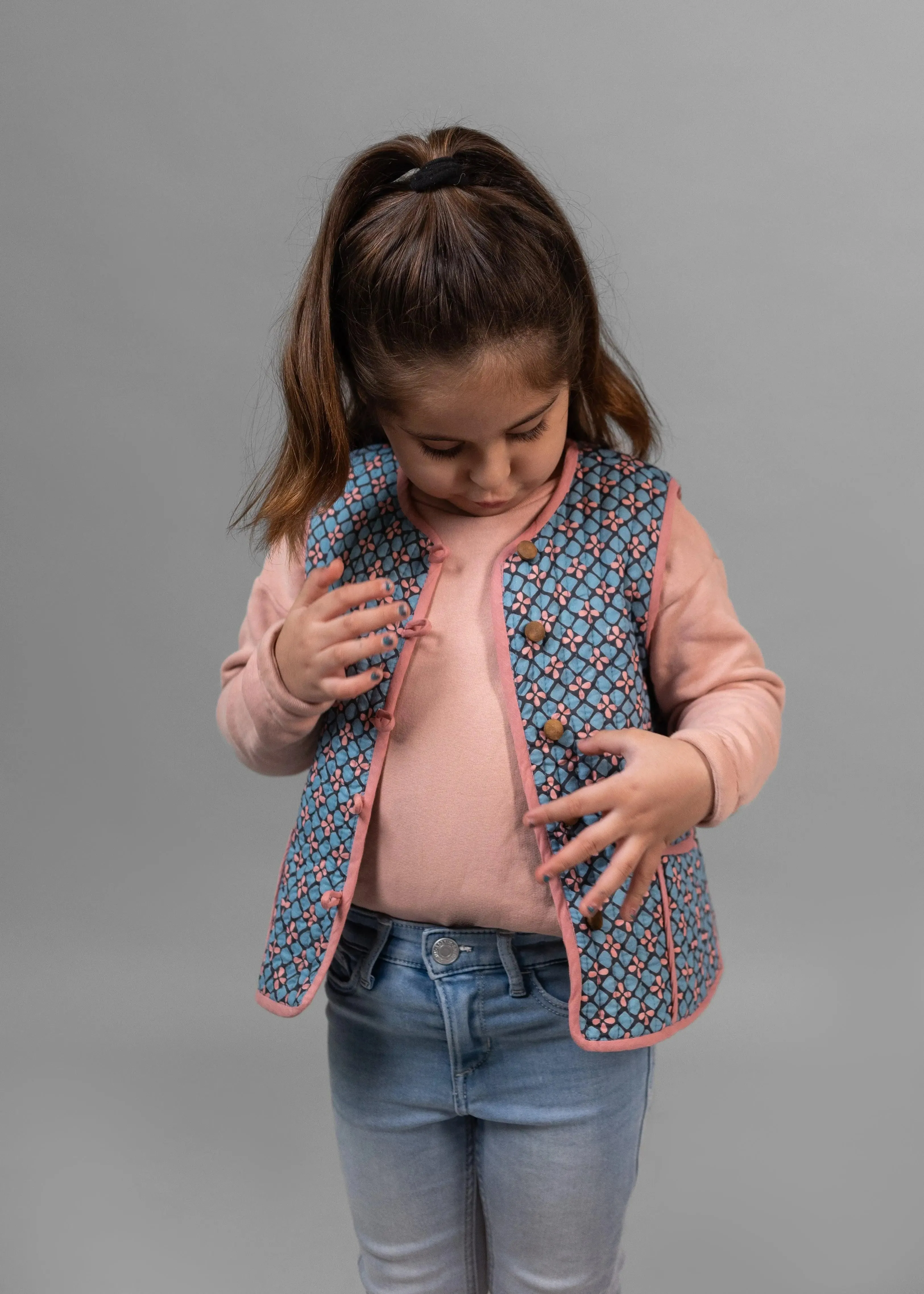 Lotus/Sesame Blue 100% Cotton Reversible Bundi Jacket Unisex (0-12 Years)