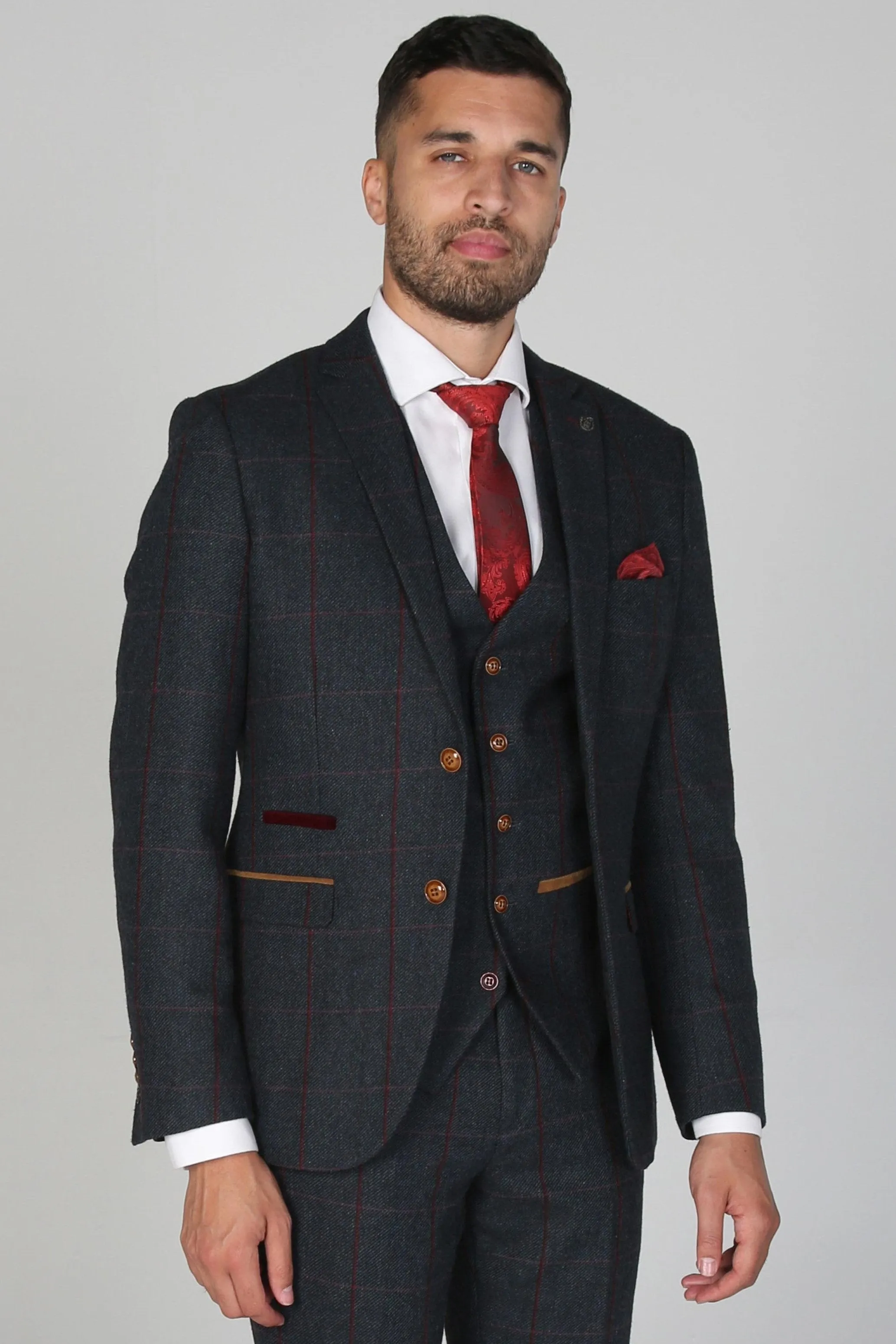 Madrid Navy Tweed Check Three Piece Suit