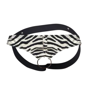 Male Basics Dngeon Leather Penis Ring Jockstrap Zebra One Size