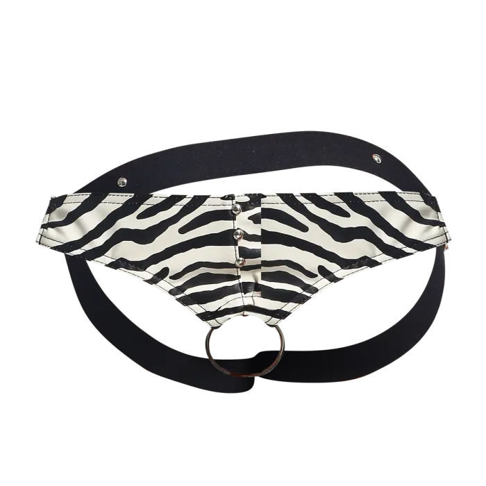 Male Basics Dngeon Leather Penis Ring Jockstrap Zebra One Size