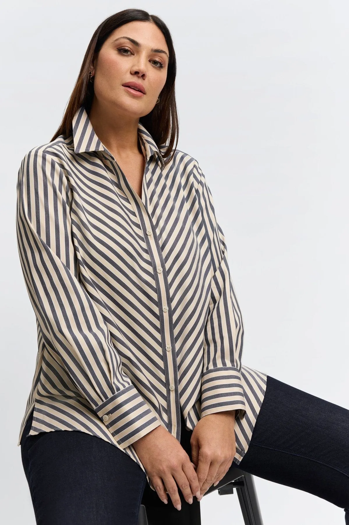 Mary Plus Essential Stretch Striped No Iron Shirt