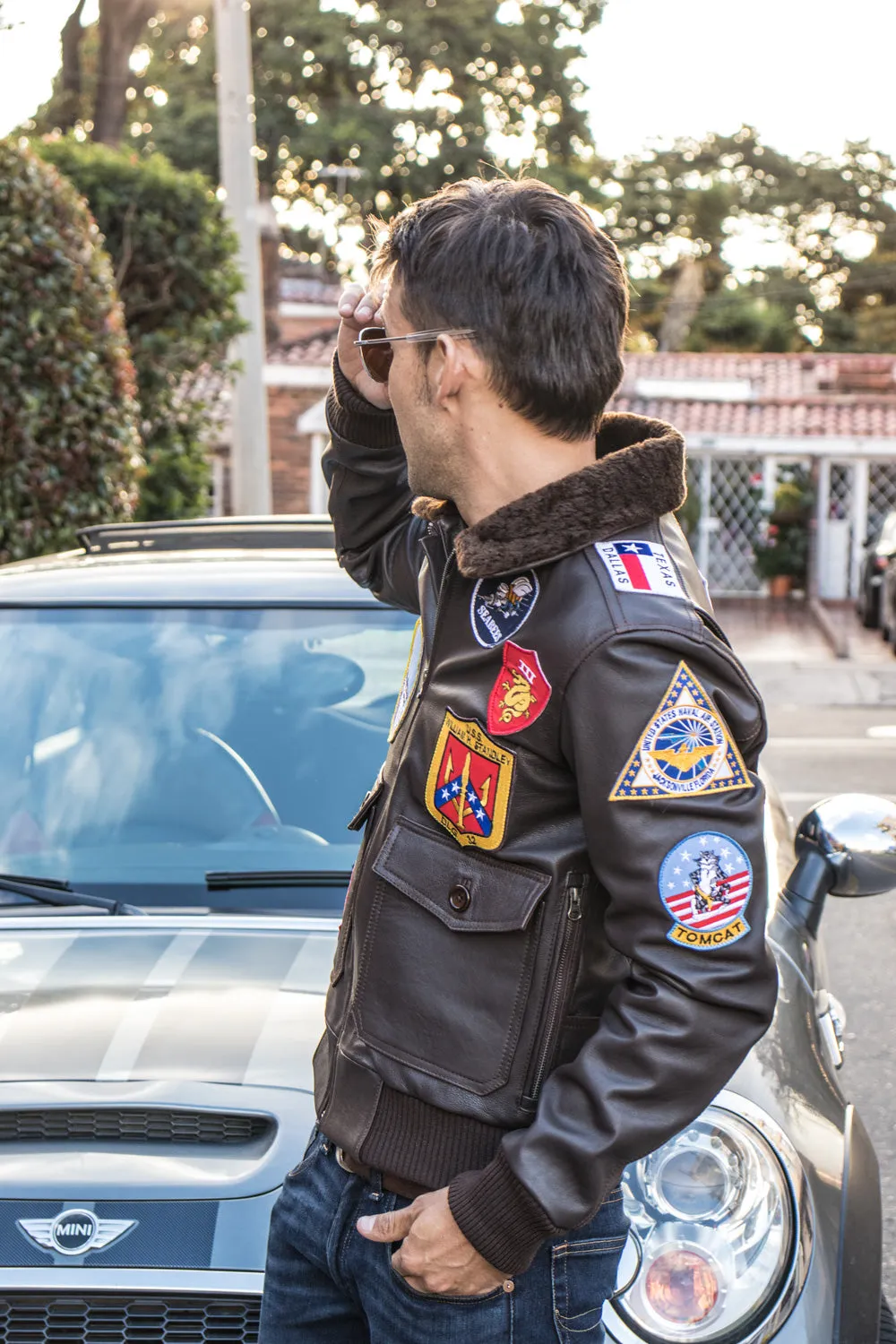 MAVERICK Pilot Leather Jacket Shearling Brown - TOP GUN Movie Inspired