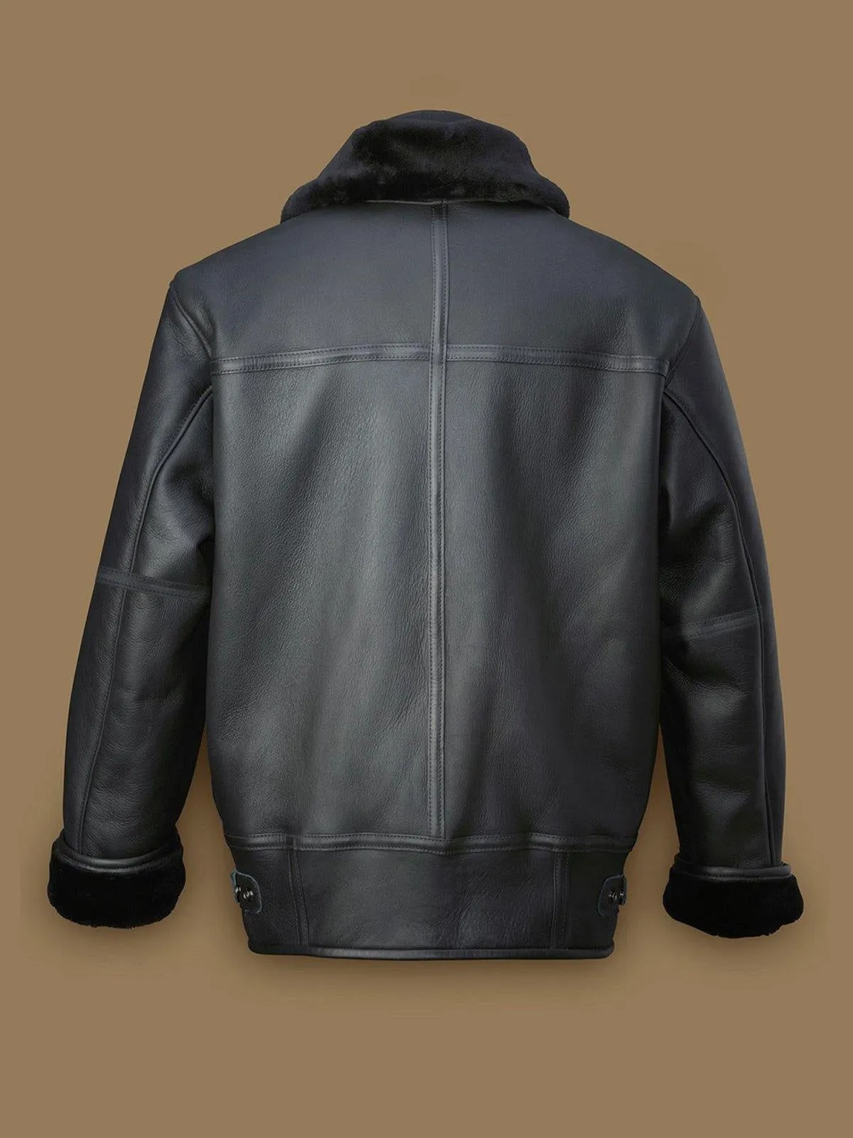 Men Black Aircraft Shearling Bomber Leather Jacket