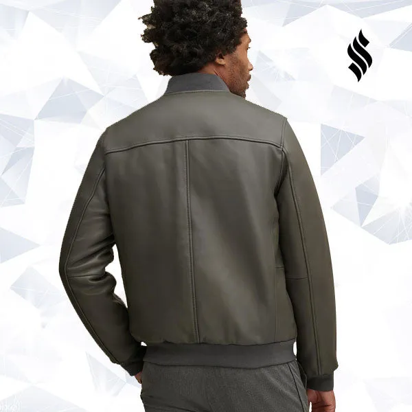 Men Leather Stadium Bomber Jacket