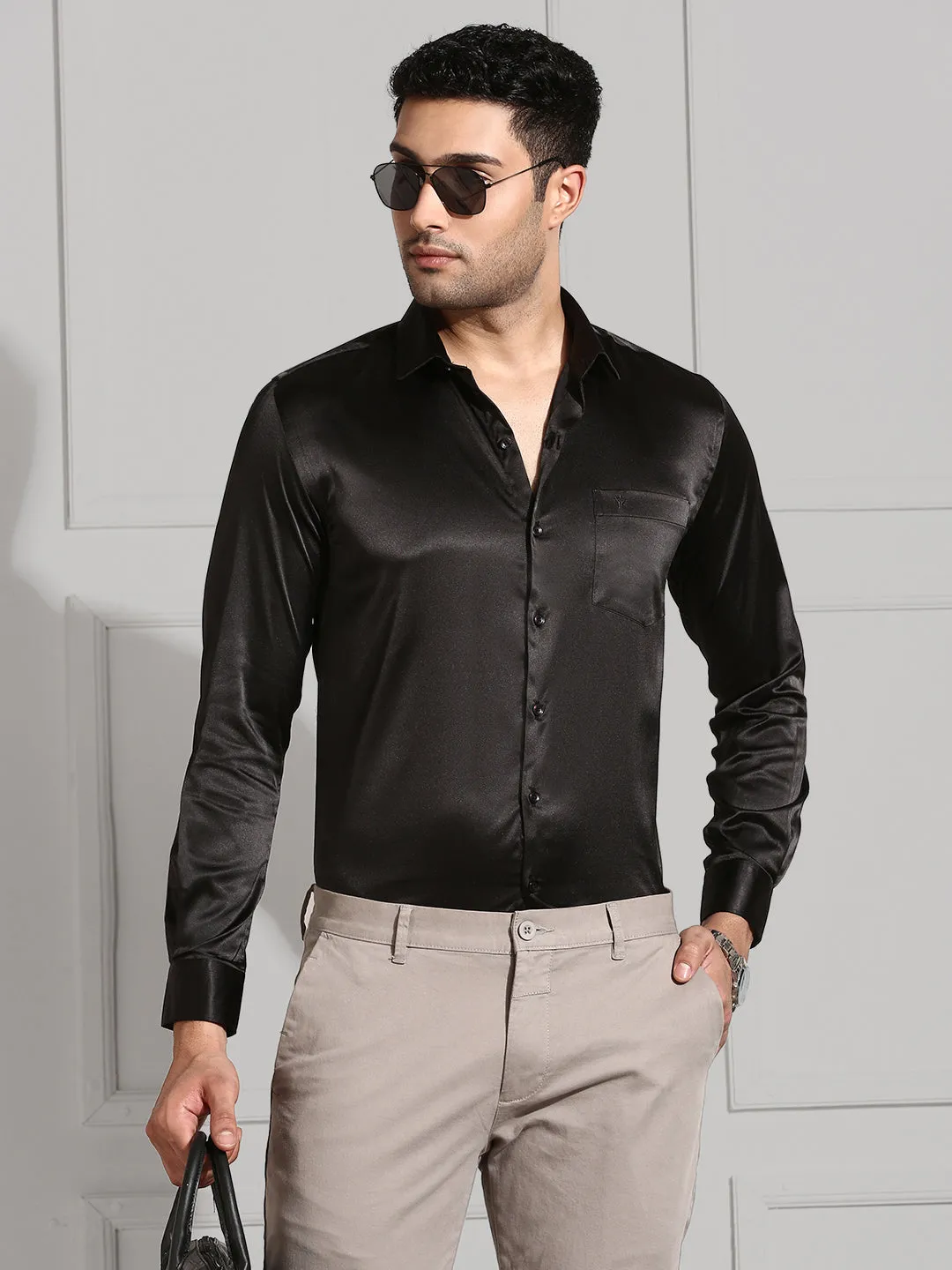 Men Stretch Poly shirt Black PS5