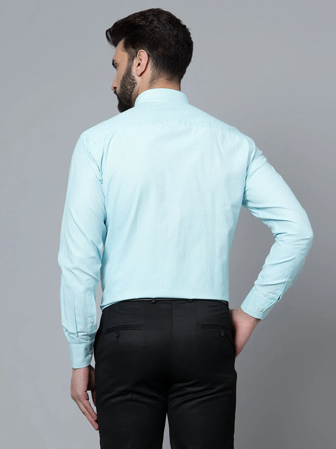 Men's Aqua Formal Self Textured Full Sleeve Shirt