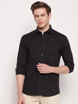 Men's Black Formal Plain Stretch Full Sleeve Shirt