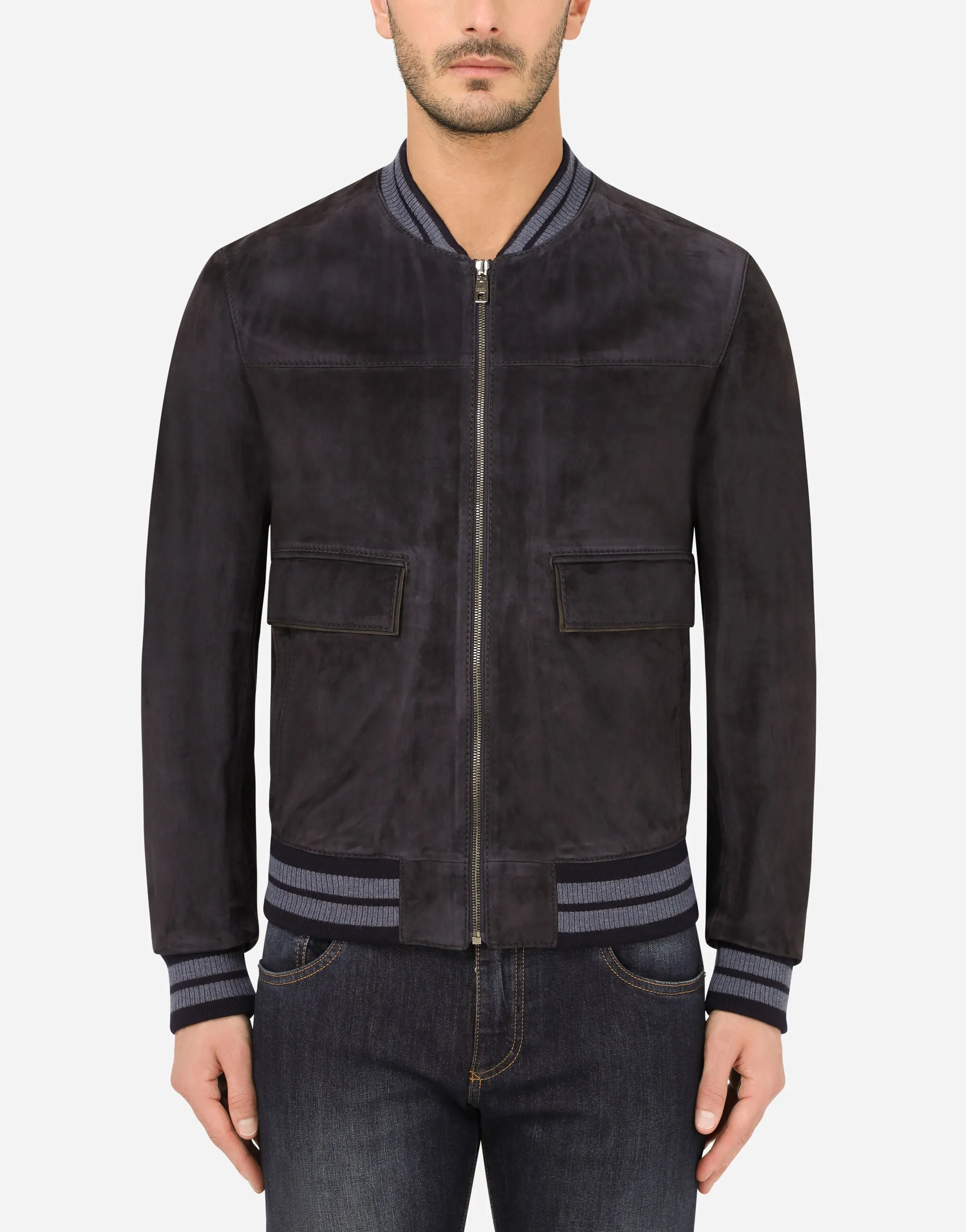 Men's Black Suede Leather Bomber jacket