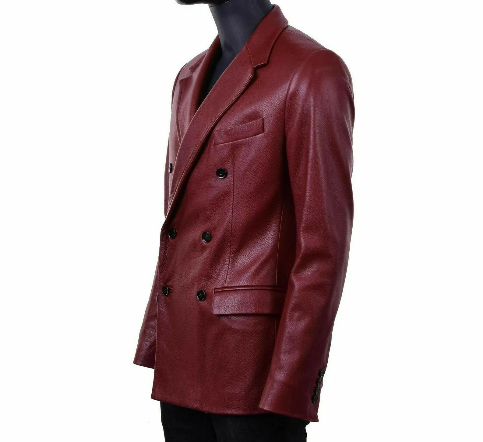 Men’s Burgundy Double Breasted Leather Blazer TB029