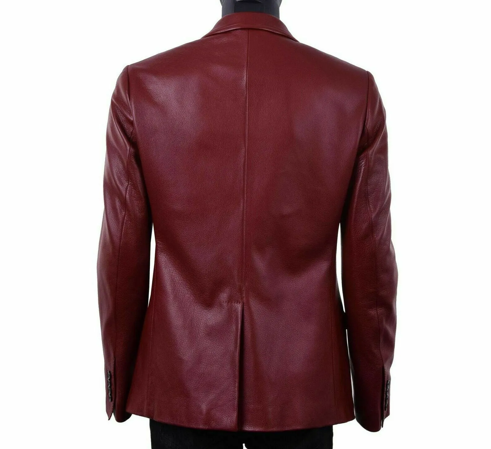 Men’s Burgundy Double Breasted Leather Blazer TB029