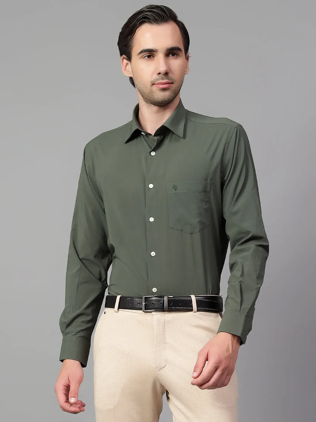 Men's Dark Green Solid Full Sleeve Formal Shirt