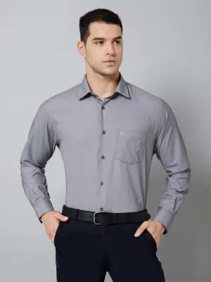 Men's Grey  Formal Self Textured Full Sleeve Shirt