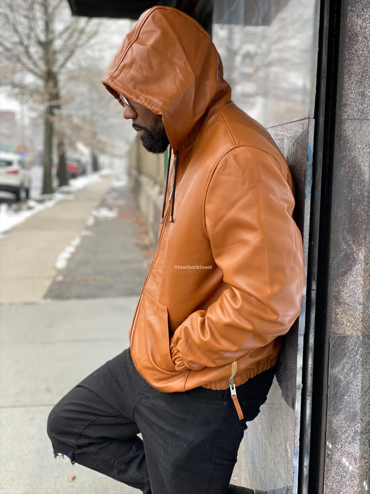 Men's Leather Hoodie [Saddle Brown]