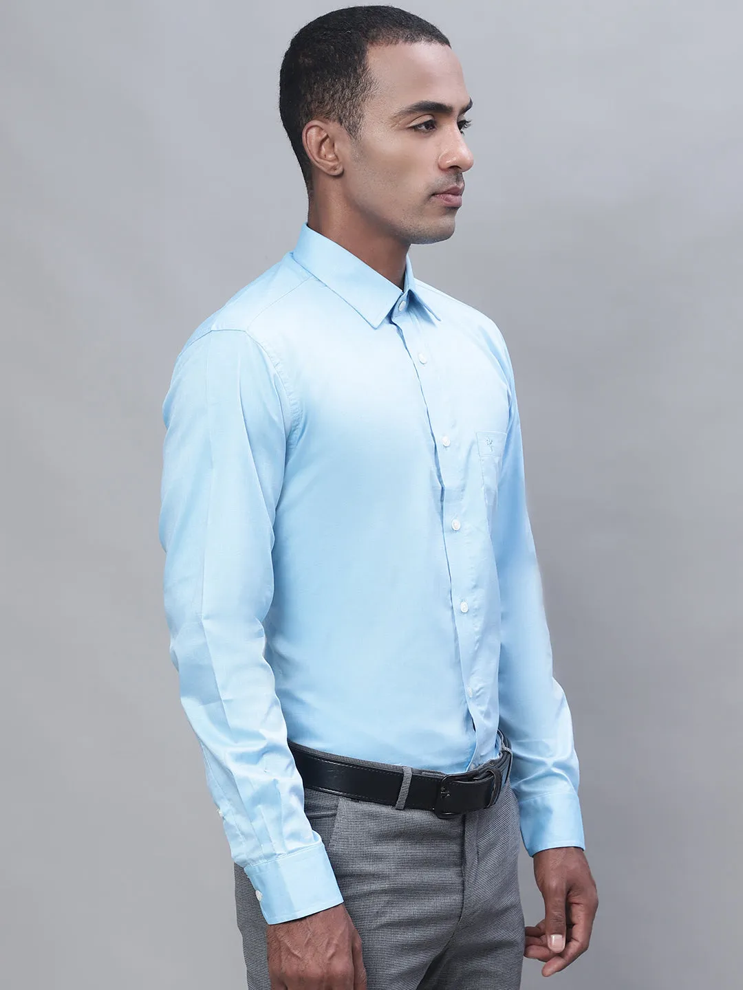 Men's Light Blue Formal Fil a Fil Plain Full Sleeve Shirt