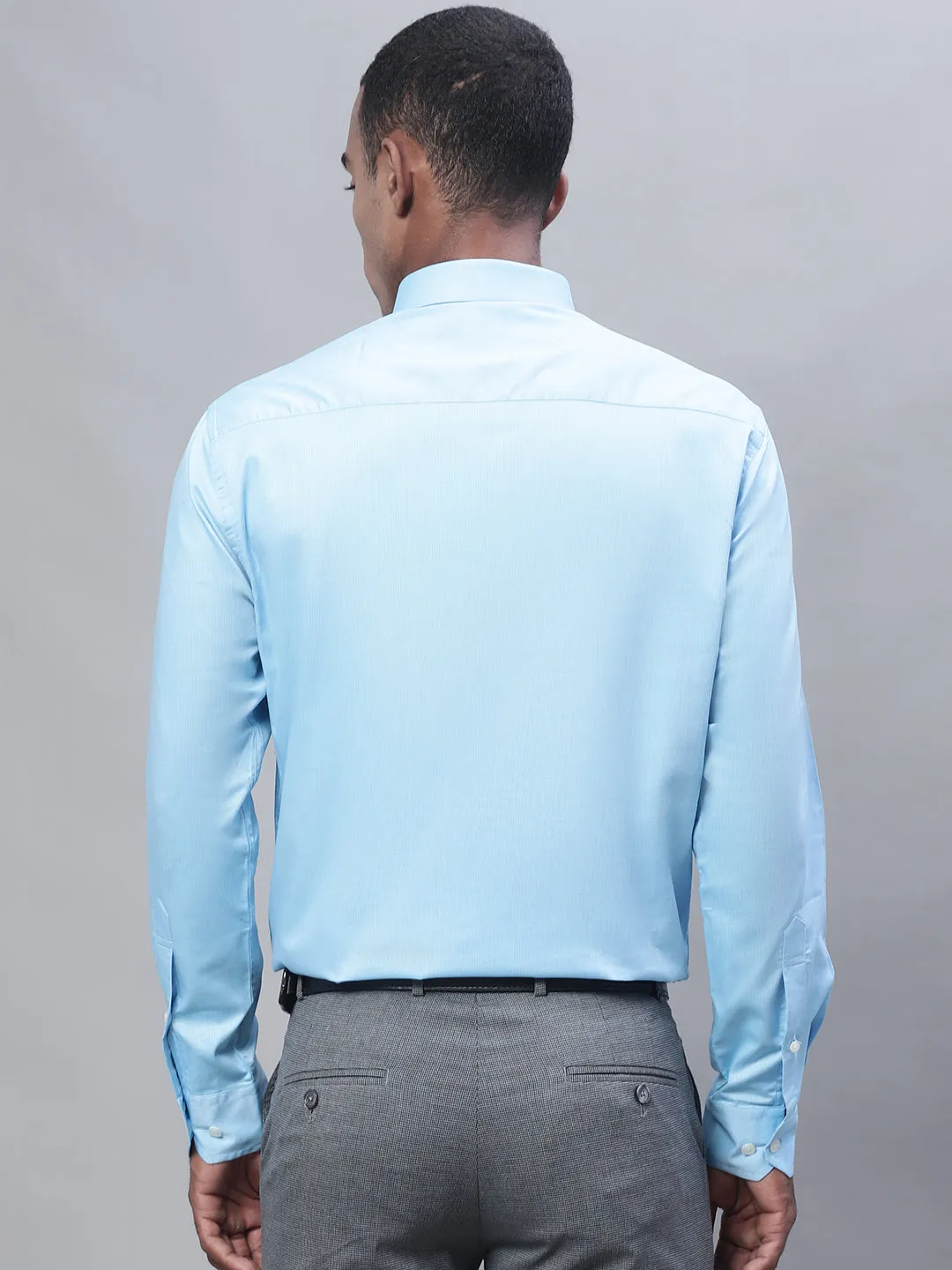 Men's Light Blue Formal Fil a Fil Plain Full Sleeve Shirt