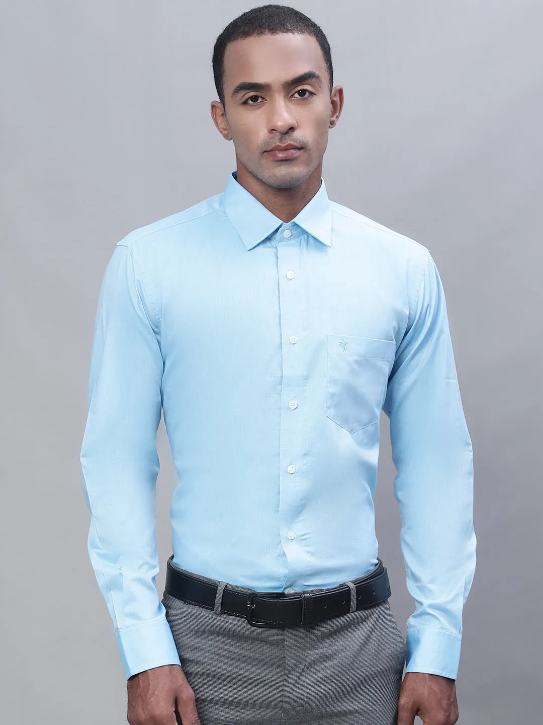 Men's Light Blue Formal Fil a Fil Plain Full Sleeve Shirt