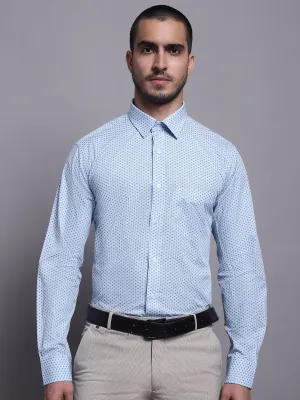 Men's Light Blue Formal Geometric Ditsy print Full Sleeve Shirt