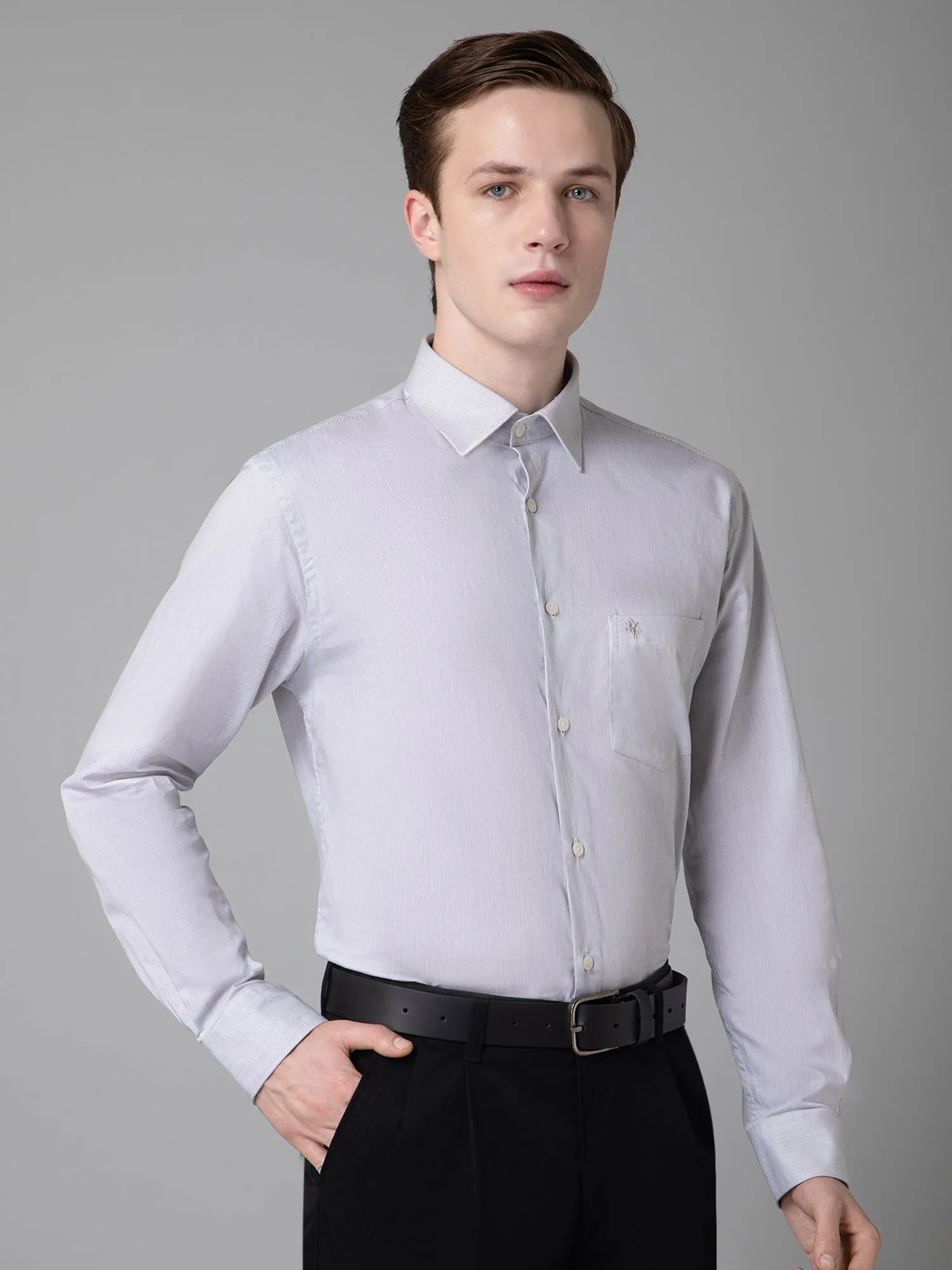 Men's Light Grey Formal Pin Stripe Full Sleeve Shirt