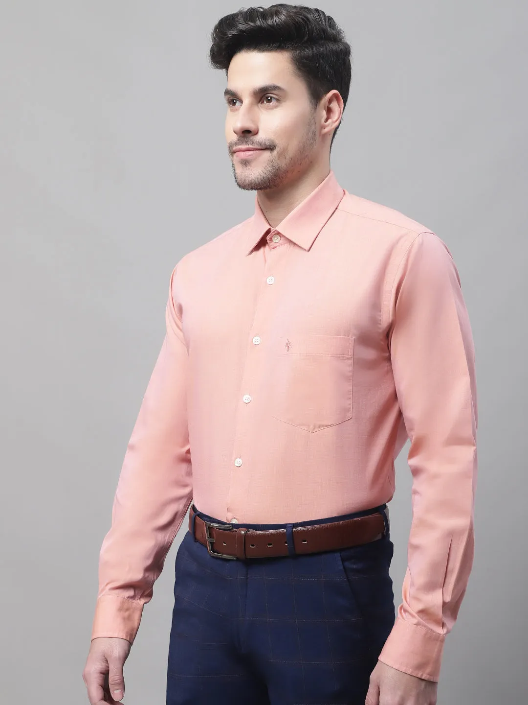 Men's Light Orange Formal Plain Full Sleeve Shirt