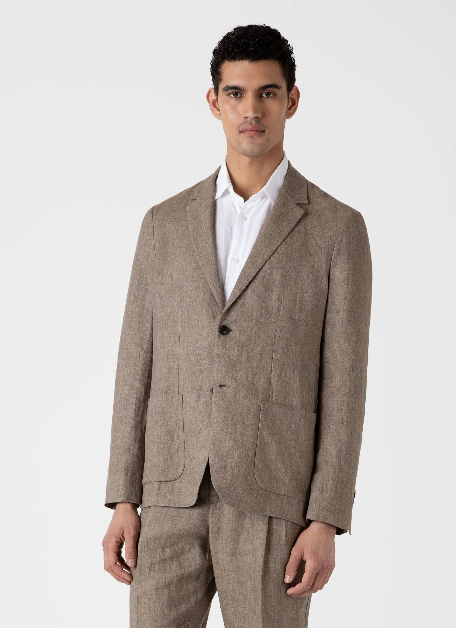 Men's Linen Unstructured Blazer in Dark Sand