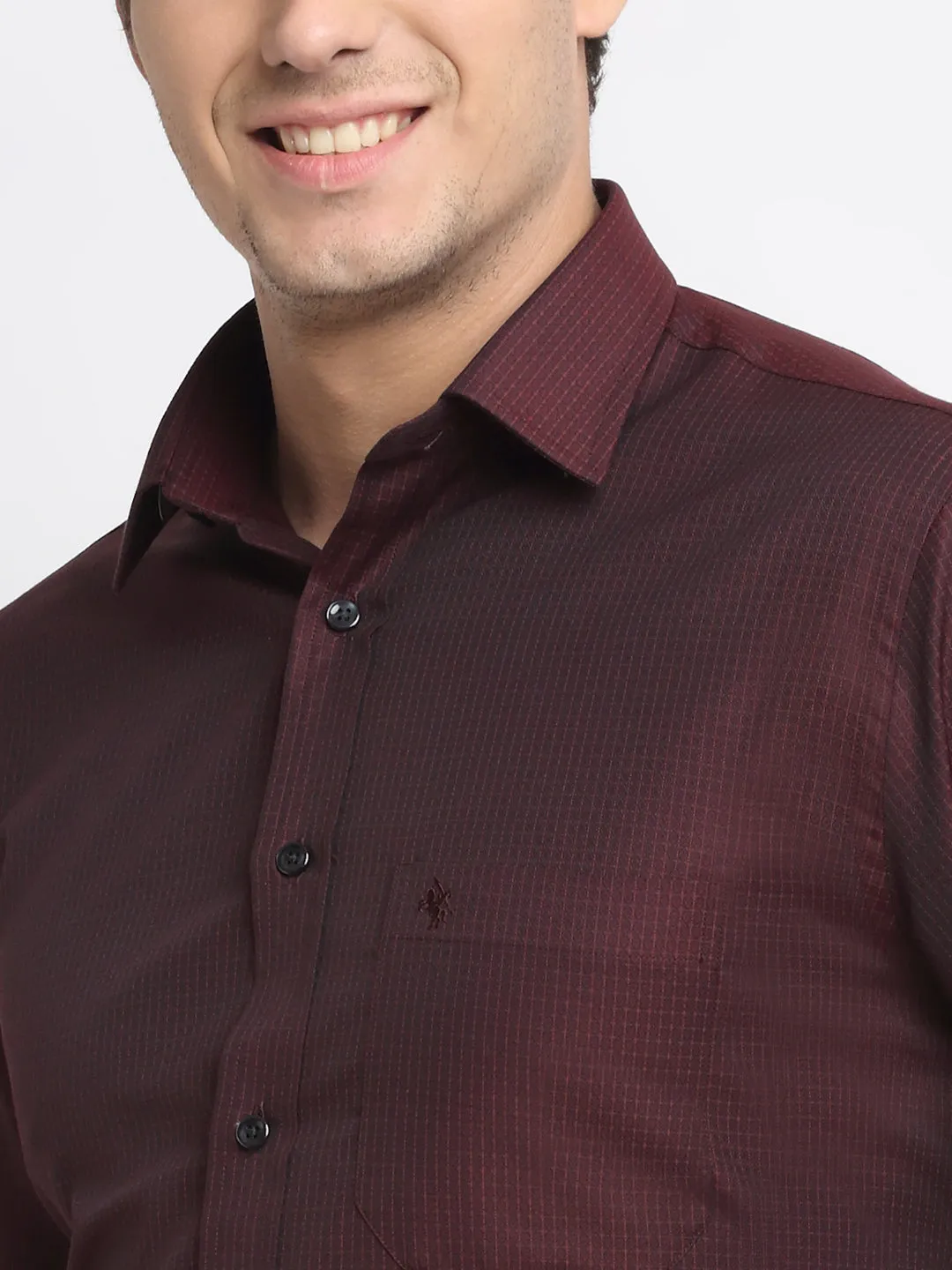 Men's Maroon Formal Small Checks Full Sleeve Shirt