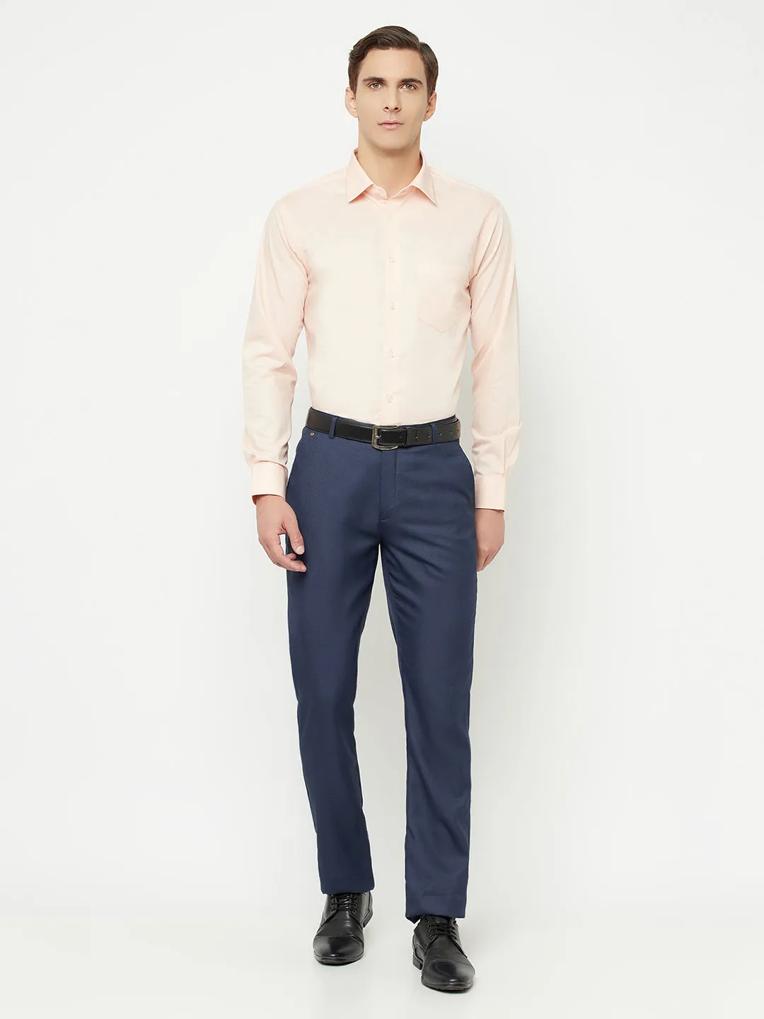 Men's Peach Formal Plain Full Sleeve Shirt