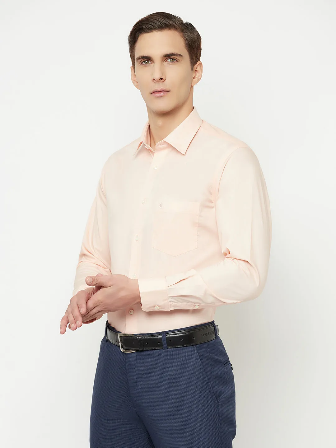 Men's Peach Formal Plain Full Sleeve Shirt