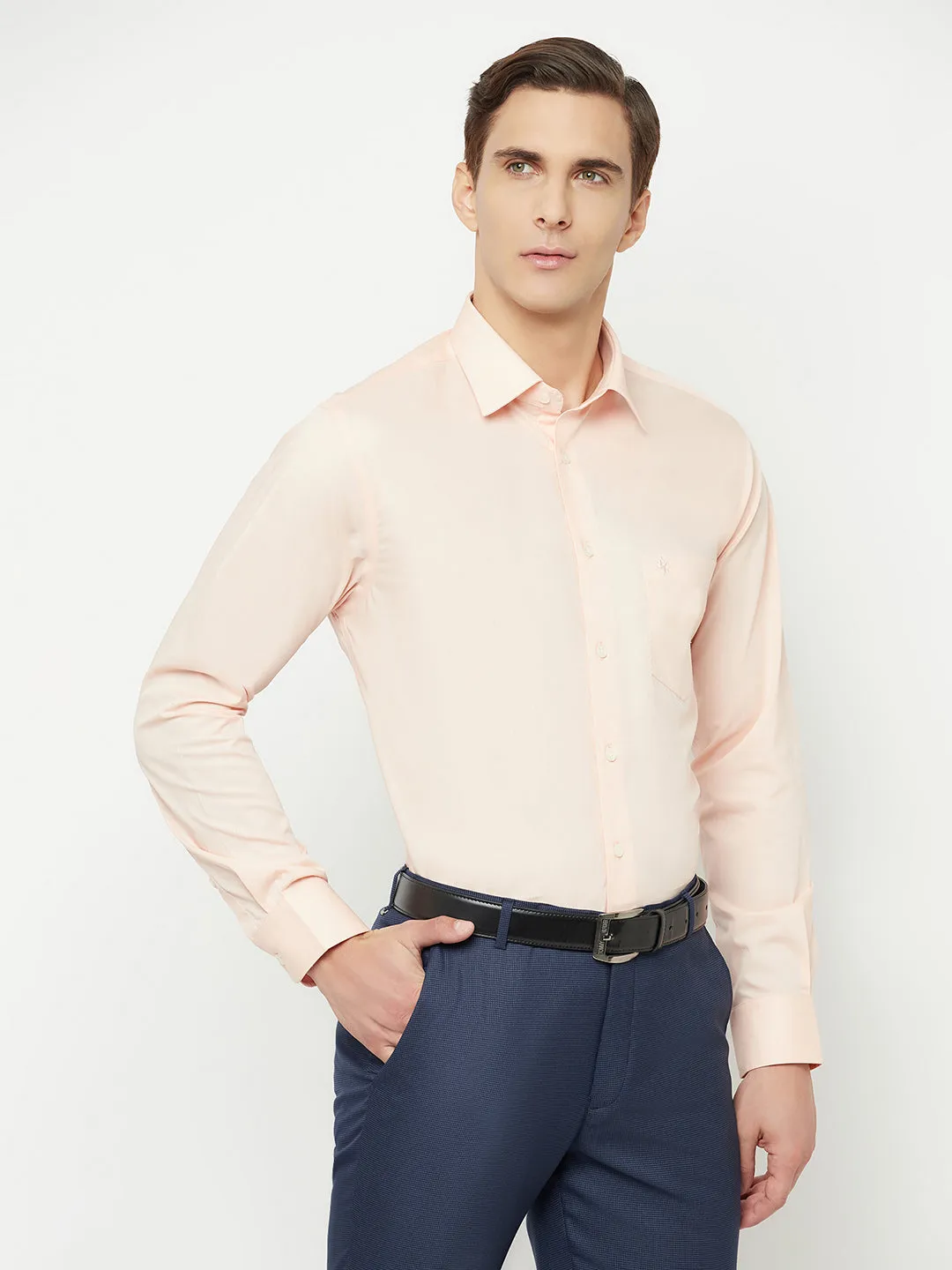 Men's Peach Formal Plain Full Sleeve Shirt