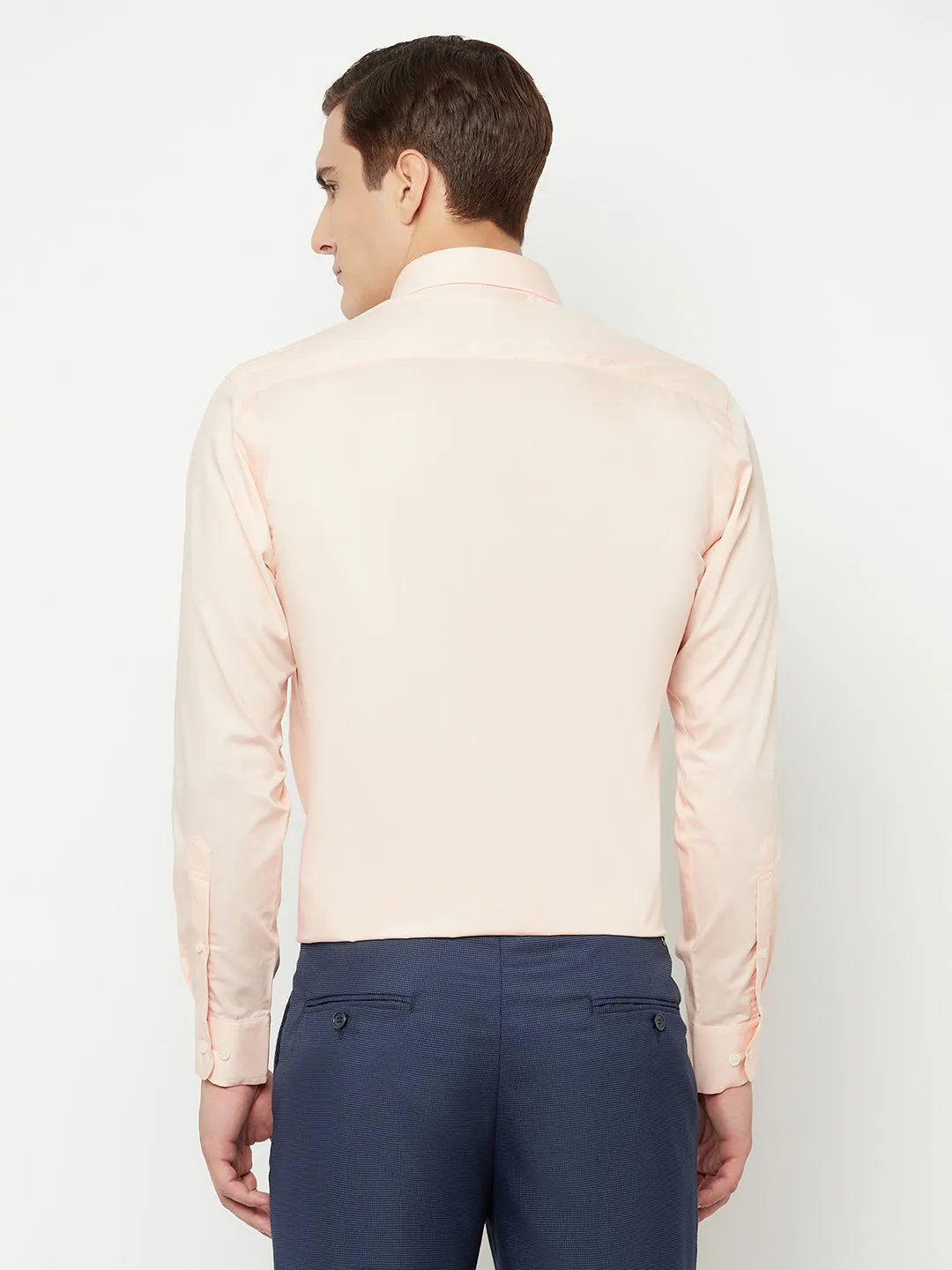 Men's Peach Formal Plain Full Sleeve Shirt