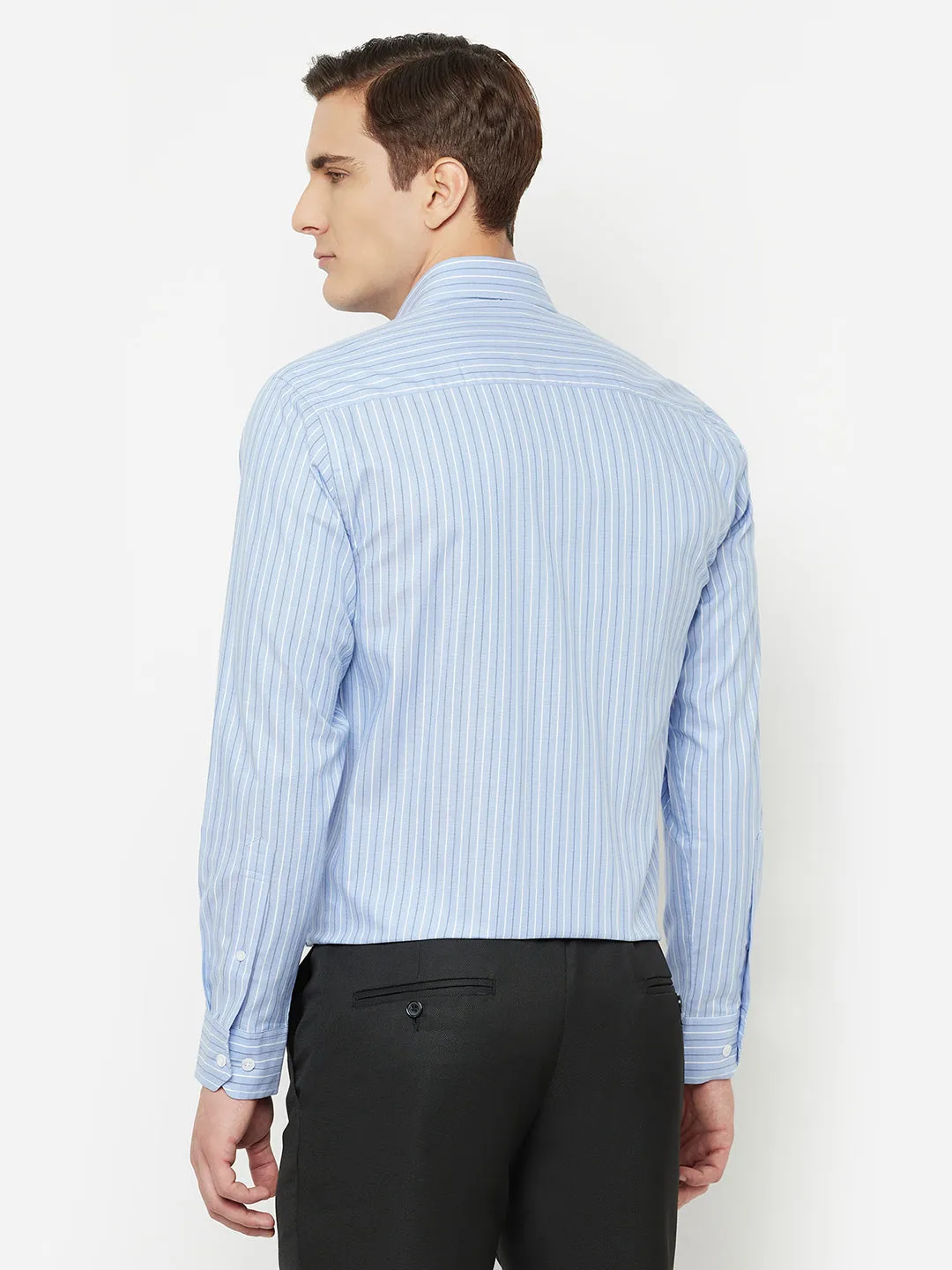 Men's Sky Blue Formal Narrow Stripe Full Sleeve Shirt