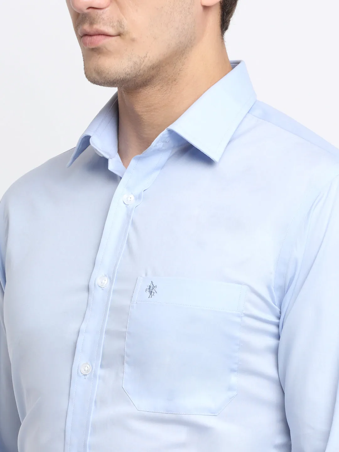 Men's Sky Blue Formal Plain Full Sleeve Shirt