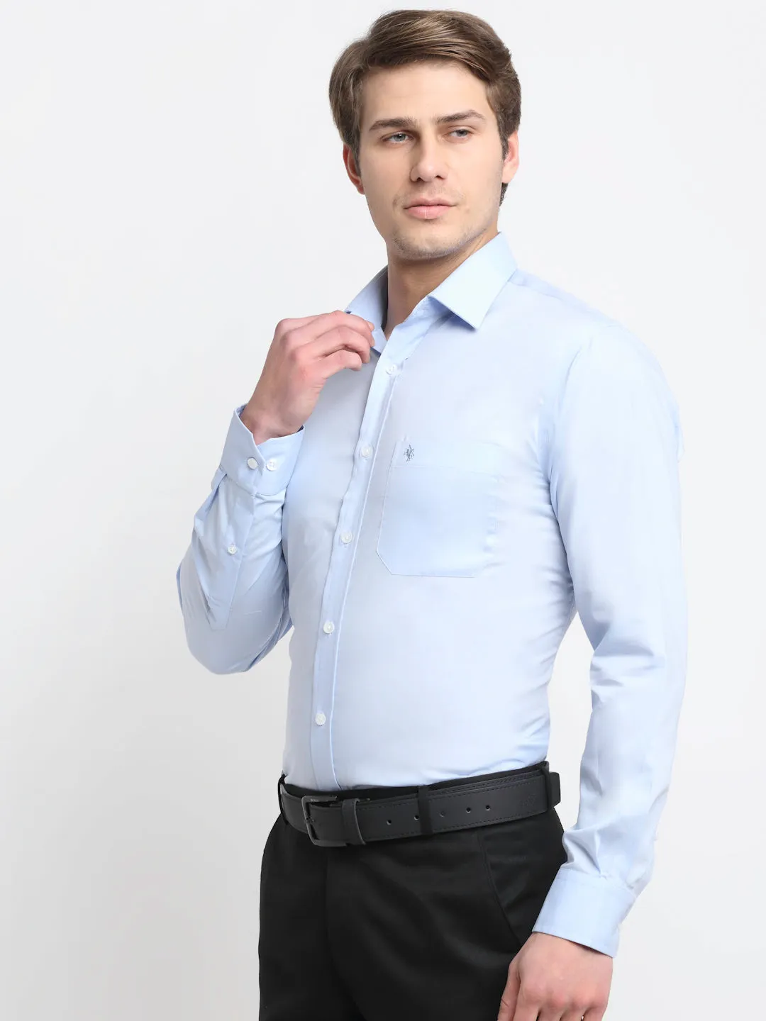 Men's Sky Blue Formal Plain Full Sleeve Shirt