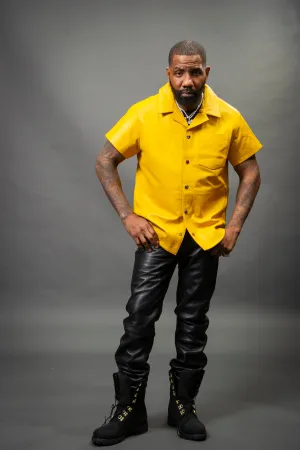 Men's Summer In Miami Luka Leather Short Sleeve Shirt [Yellow]