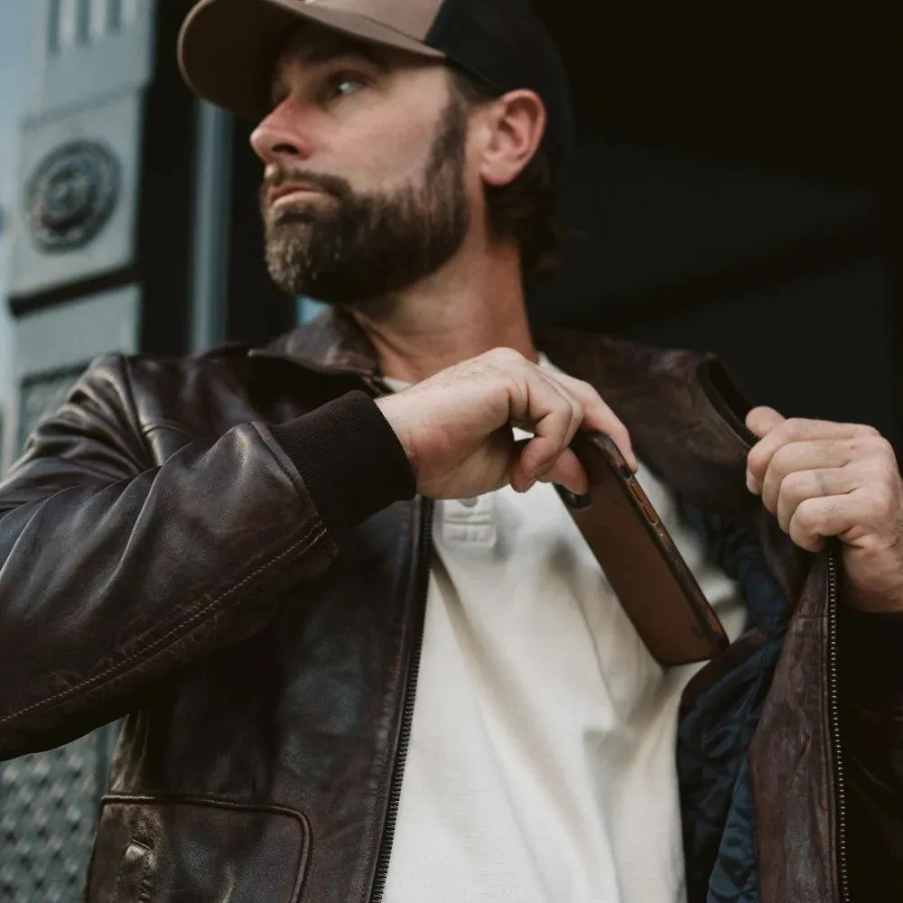 Men's Vintage A2 Lambskin Brown Leather Bomber Jacket