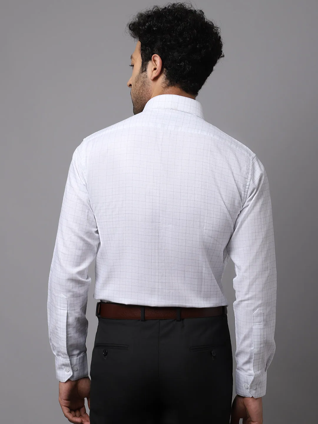 Men's White Formal Medium Checks Full Sleeve Shirt