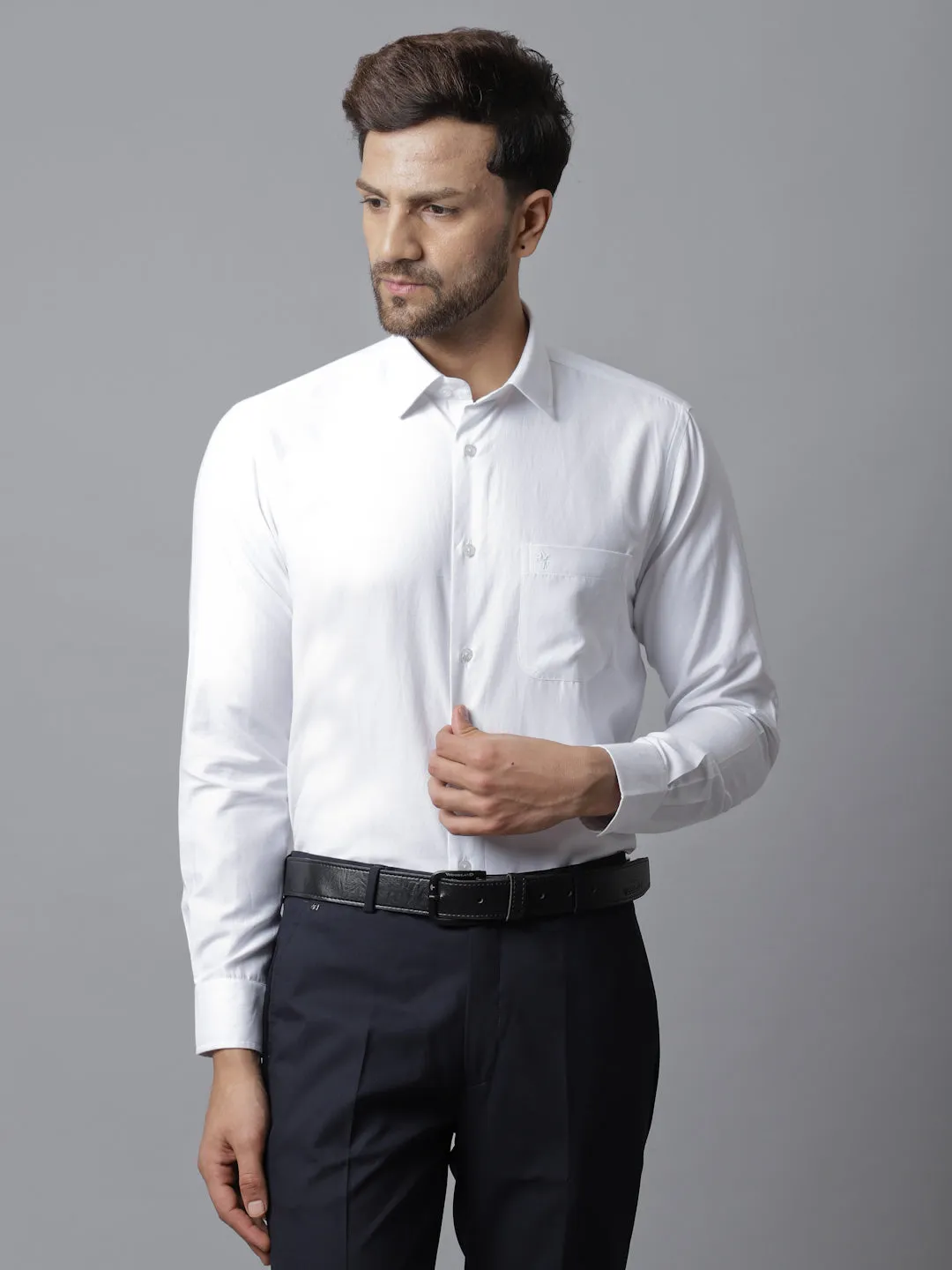 Men's White Formal Plain   Full Sleeve Shirt