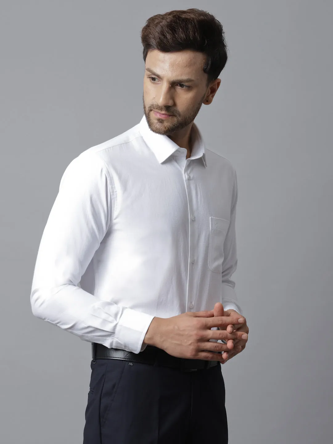 Men's White Formal Plain   Full Sleeve Shirt