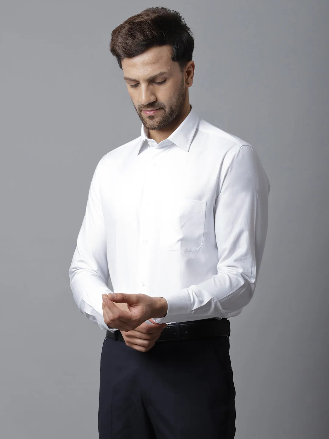 Men's White Formal Plain   Full Sleeve Shirt