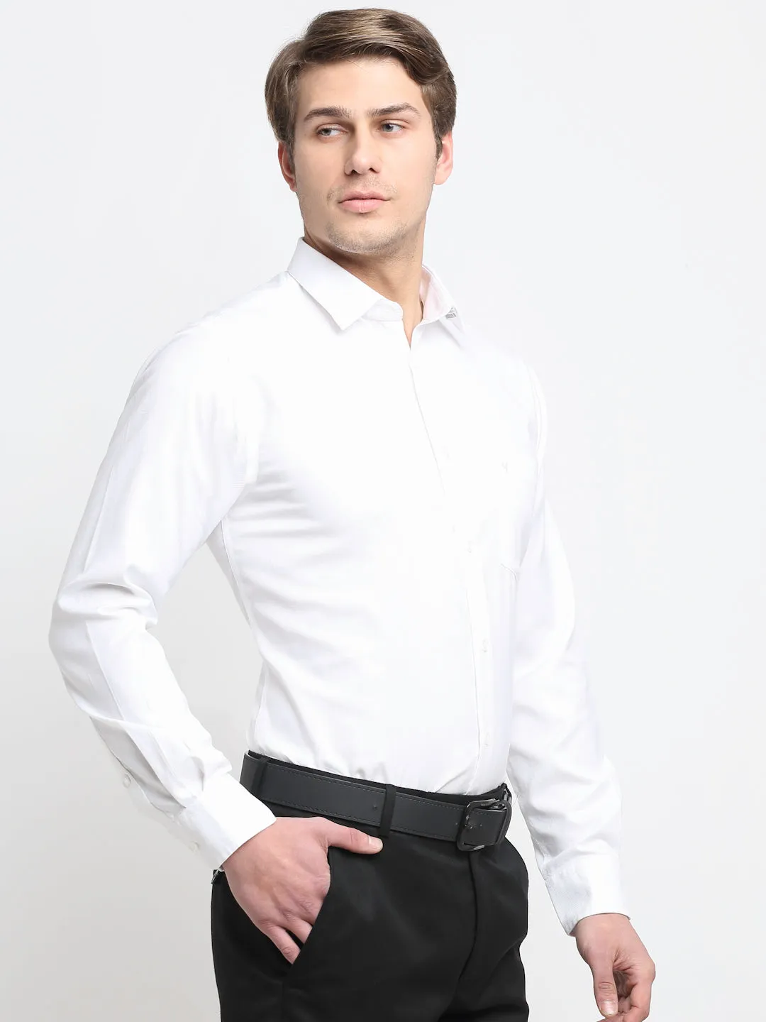 Men's White Formal Self textured Full Sleeve Shirt