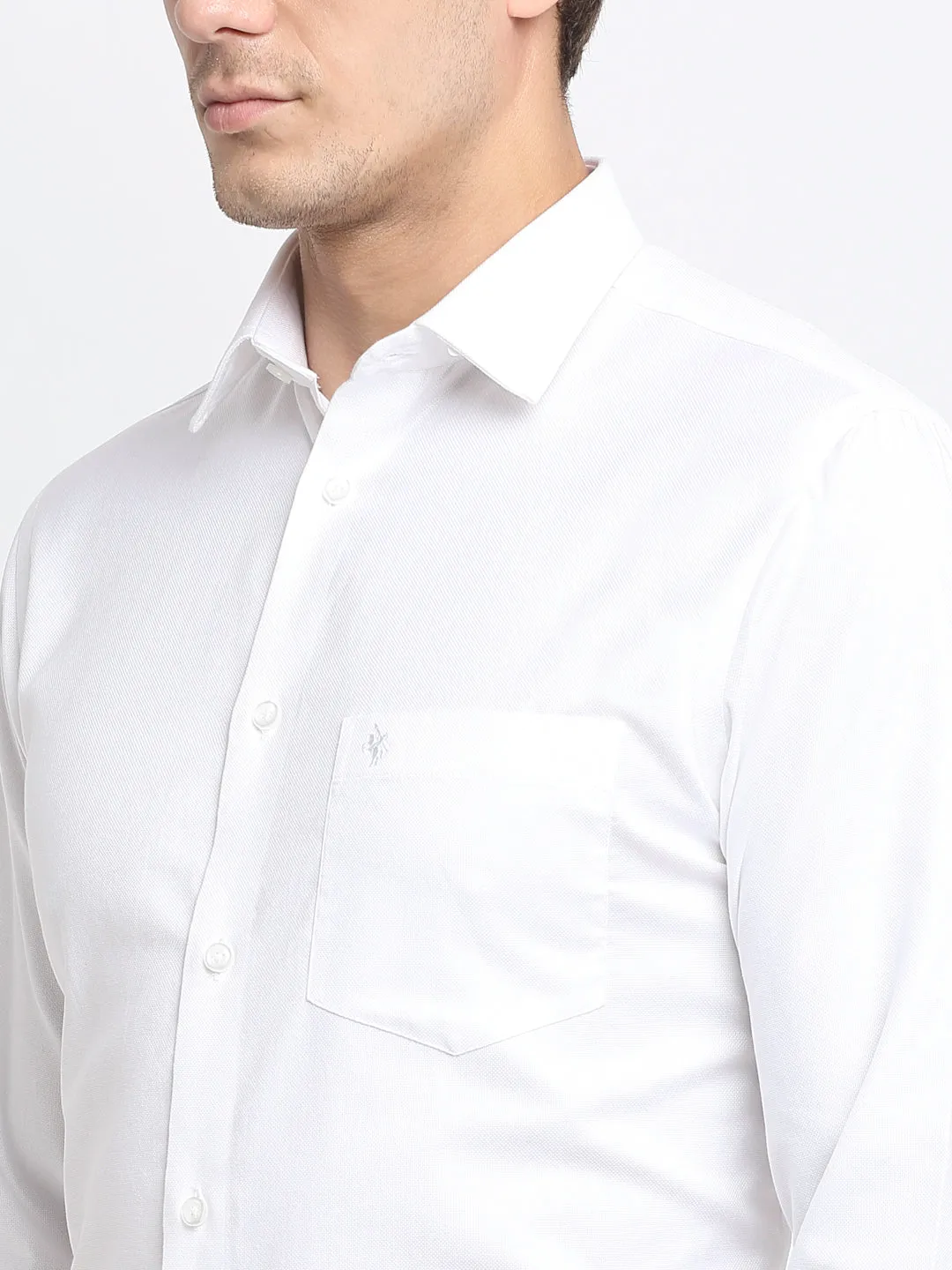 Men's White Formal Self textured Full Sleeve Shirt