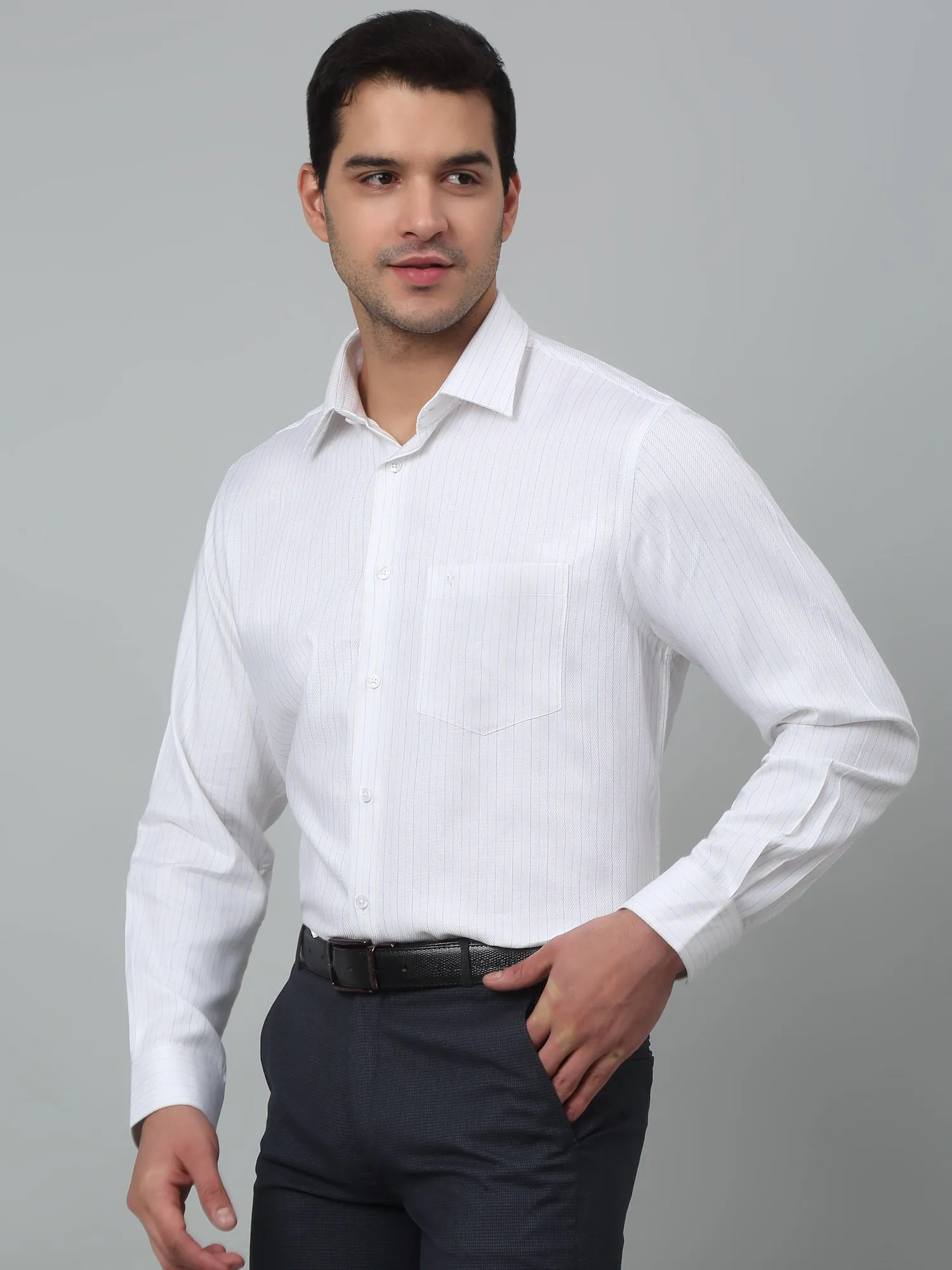 Men's White Formal Thin Stripe Full Sleeve Shirt