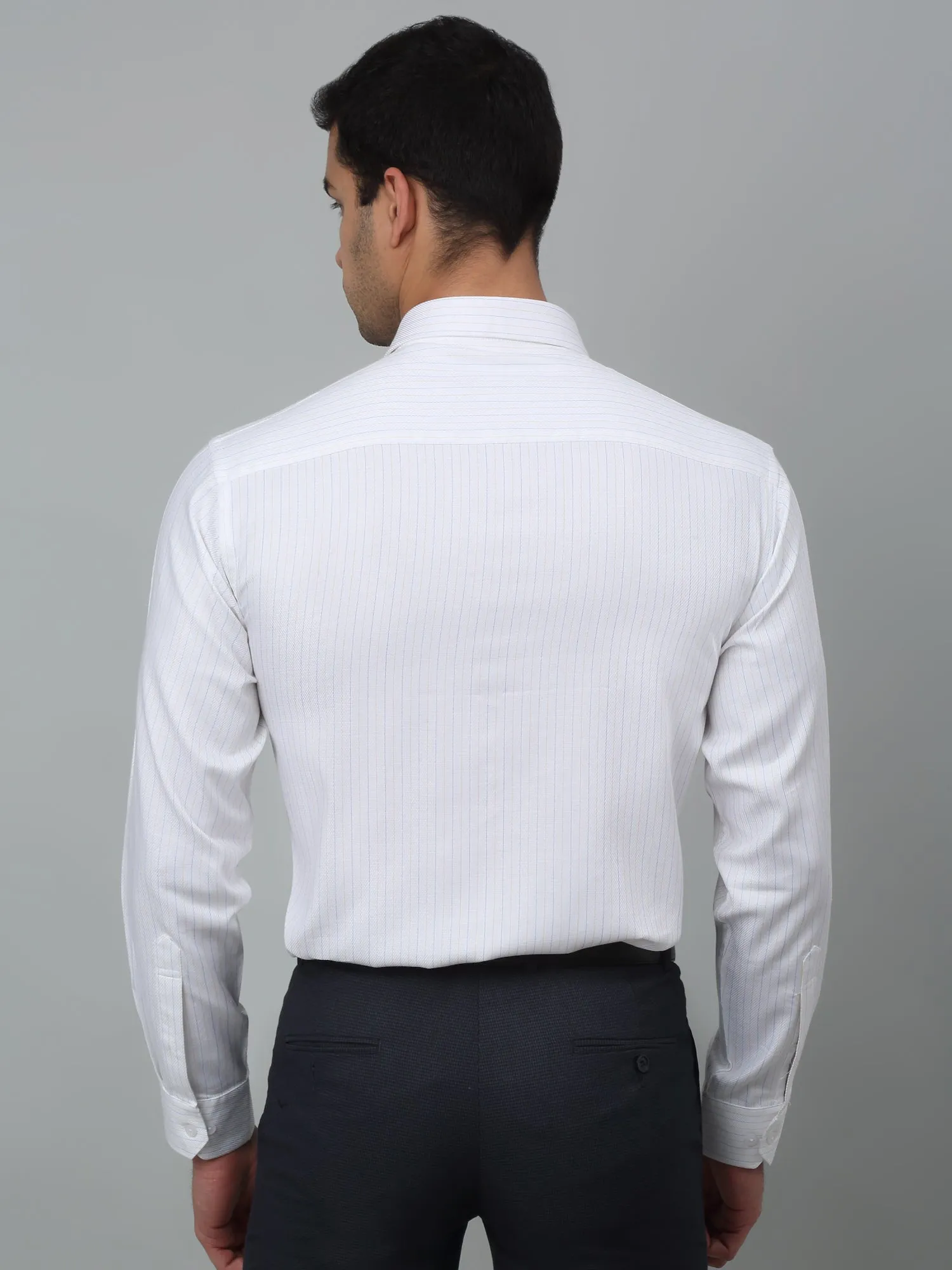 Men's White Formal Thin Stripe Full Sleeve Shirt