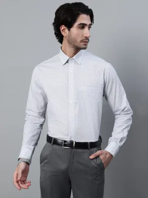 Men's White Micro Printed Full Sleeve Formal Shirt