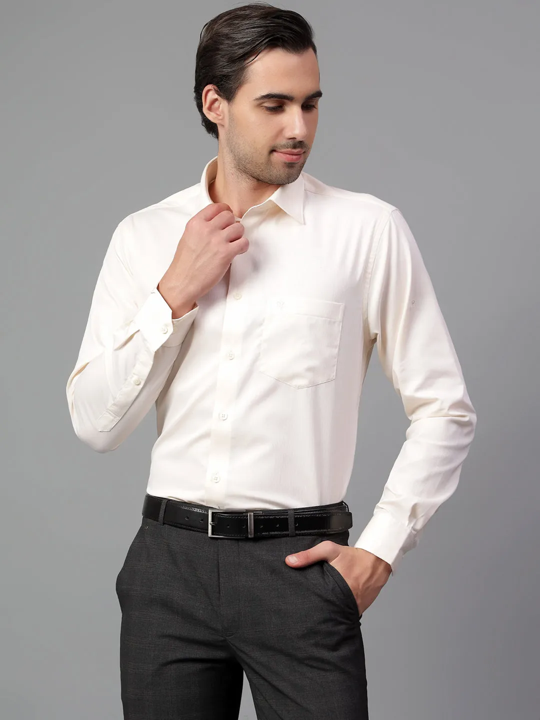 Men's Yellow Self-Design Full Sleeve Formal Shirt